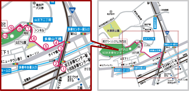 小田急多摩センター駅からの徒歩ルート 本社案内図 会社情報 東京グリーンシステムズ株式会社